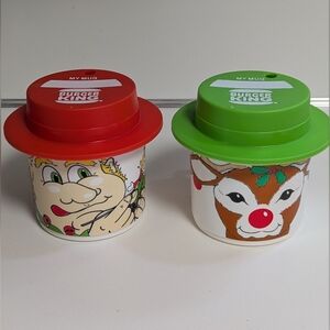 Vtg 2 Burger King Child's Mug Cups 2 Holiday Deer Whirley USA Cup W/Lids
